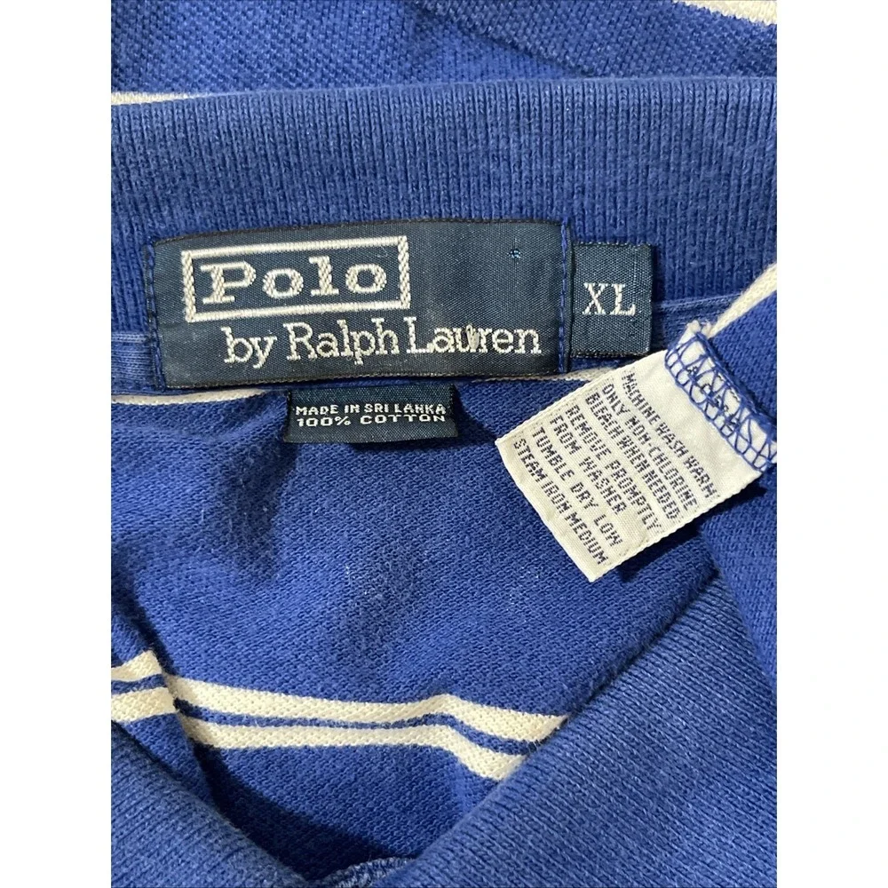 Polo Ralph Lauren Custom Fit  XL – Blue & White Stripe, Yellow Pony‎ Logo
